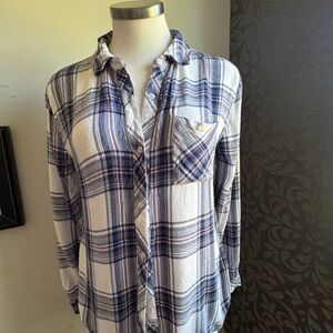 Rails Blue and White Plaid flannel Button-Up Shirt